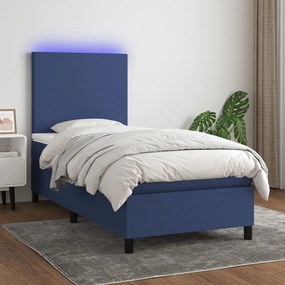 Posteľ boxsping s matracom a LED modrá 90x190 cm látka 3134683
