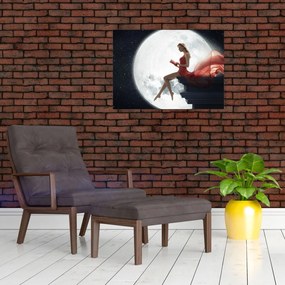 Sklenený obraz - Žena za svitu mesiaca (70x50 cm)