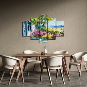 Obraz záhradky pred domom, olejomaľba (150x105 cm)