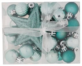 DECOLED Sada ozdôb, 29x 3cm guľa, 1x trblietavý hrot, nefritovo zelená