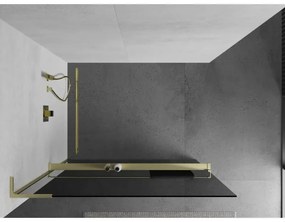 Mexen Kioto+ L, sprchová zástena Walk-In s poličkou a vešiakom 70 x 200 cm, 8mm šedé sklo, zlatý matný profil, 800-070-123-55-40