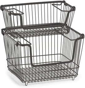 Stohovateľný kovový kôš, organizér s rúčkami, čierny BASKET, 33x27x21,5 cm