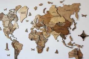 Drevená 3D Mapa Sveta "Brownie"+ názvy štátov a hlavné mestá
