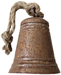 Hrdzavý antik plechový zvonček so šnúrkou - Ø 7*10 / 20 cm