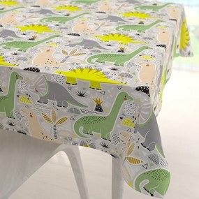 Biante Detský bavlnený štvorcový obrus Sandra SA-564 Dinosaury a brontosaury na sivom 60x60 cm