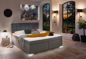 Posteľ boxspring s osvetlením Fargo 180x200 cm, šedá látka