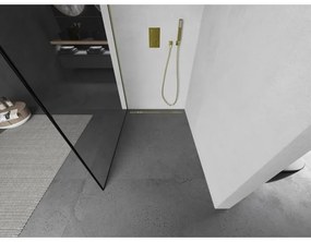 Mexen Kioto, sprchová zástena Walk-In 130 x 200 cm, 8mm číre sklo čierny vzor, zlatý matný profil, 800-130-101-55-70