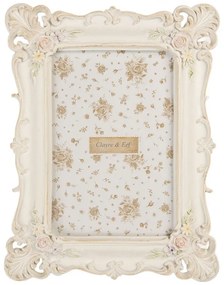 Krémový antik fotorámik s pastelovými kvetmi - 16*2*21 cm / 10*15 cm