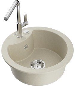 Mexen Diego, 1-komorový granitový drez 488x488x167 mm a drezová batéria Flora, béžová, 6512-69-670401-00