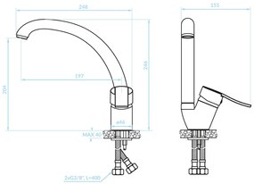 Kuchinox Madera, vysoká drezová batéria h-246 s výtokom v tvare F, chrómová, LAV-BQM_067D
