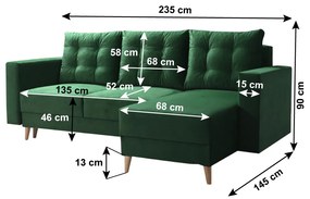 Kondela Rozkladacia sedacia súprava, zelená, pravá, BLEKY ROH
