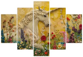 Obraz - Jednorožec s kvetinami (150x105 cm)