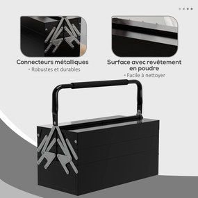 DURHAND Kovová Toolbox - Nástrojová Sada - 3 Úrovne s 5 Vysúvateľnými Zásuvkami - Čierny Oceľový Plech | Aosom