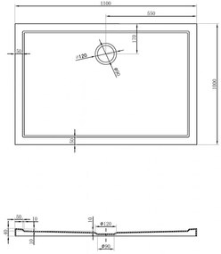 Mexen Flow Slim, obdĺžniková sprchová vanička 110 x 100 cm, čierna matná, 46R701011