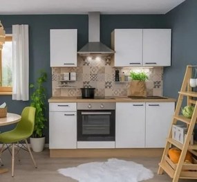 Kuchynská linka s spotrebičmi, drezom a drezovou batériou Naturel 195x60x91 cm mat alpská bielá