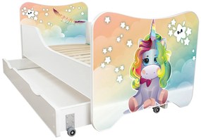 TOP BEDS Detská posteľ Happy Kitty 140x70 so zásuvkou jednorožec