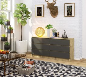 Komoda Kuba 160 cm 6 zásuviek dub artisan/grafit