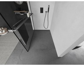 Mexen Kioto+ L, sprchová zástena Walk-In s poličkou a vešiakom 120 x 200 cm, 8mm číre sklo čierny vzor, grafitový profil, 800-120-123-95-70