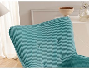 Tyrkysové menčestrové kreslo s podnožkou Niko – Ropez