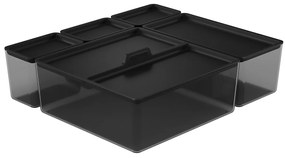 Goodhome Sada úložných boxov do zásuvky s viečkami, kúpeľňový organizér 5v1, KOROS BLACK - čierny