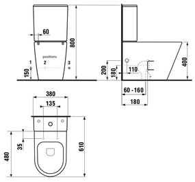 Sapho, PACO RIMLESS WC kombi, spodný/zadný odpad, čierna, PC1012WRB