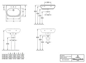 Villeroy & Boch O.NOVO: Umývadlo 600x490 mm, biela alpin, 51606001