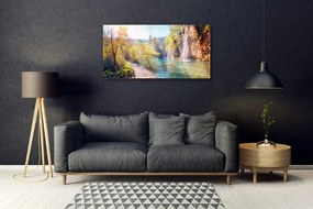 Skleneny obraz Jazero príroda vodopád 120x60 cm