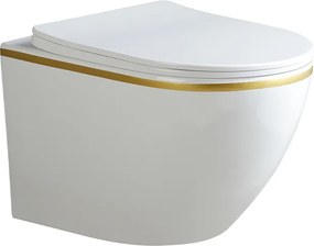 BPS-koupelny Závesná WC misa so SoftClose sedadlom HYD-5619, biela matná/zlatá