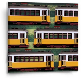 Sablio Obraz Lisabonské historické električky Zelený Pattern - 50x50 cm