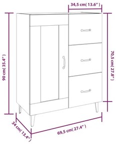 vidaXL Komoda dymový dub 69,5x34x90 cm spracované drevo-