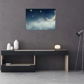 Sklenený obraz - Mesiac s hviezdami (70x50 cm)