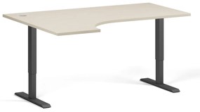Rohový výškovo nastaviteľný stôl, 160x120 cm, 2 motory, L/P, čierna podnož, breza