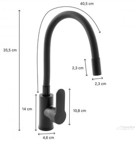 Gamma Flex 2000, stojanková drezová batéria s flexibilným ramenom, čierna matná, GMA-BFX-2000BK