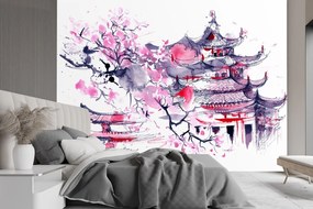 Gario Fototapeta Japonská pagoda a čerešňový kvet Materiál: Vliesová, Rozmery: 100 x 70 cm