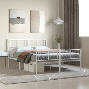 Kovový rám postele s čelom a podnožkou biely 140x190 cm 372246