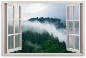 Obraz na plátně, Les v pohledu na mlhu z okna - 60x40 cm