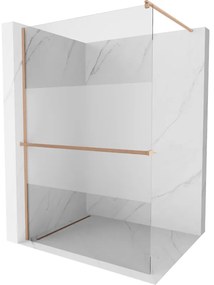 Mexen Kioto+, sprchová zástena Walk-In s poličkou a vešiakom 90 x 200 cm, 8mm číre sklo-námraza, medený matný profil, 800-090-121-65-35
