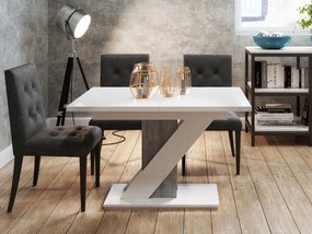 Moderný stôl Eksuper, Farby: biely lesk / betón
