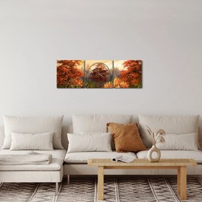 Obraz rieky v jesennej krajine, olejomaľba (s hodinami) (90x30 cm)