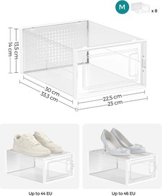 Boxy, plastové krabice na topánky, sada 8 ks stohovateľných organizérov, biele