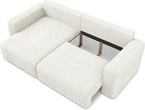 Krémovobiela menčestrová rozkladacia/s úložným priestorom rohová pohovka (ľavý roh/s leňoškou) Kona – Makamii