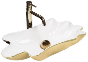 Rea Infinity, umývadlo na dosku 620x330x115 mm + odtoková zátka Click-Clack, biela-zlatá lesklá, REA-U3400