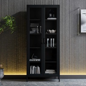 Sklenená vitrína ANGELO do obývačky – kovová, čierna, 800 x 1850 x 450 mm