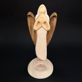 AMADEA Drevený svietnik anjel so srdcom, farebný, masívne drevo, výška 25 cm
