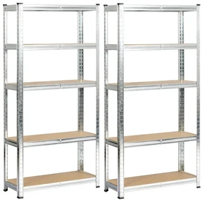 Set 2 kovových regálov 70x30x154 cm strieborný