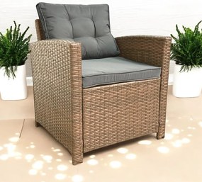 Set dvoch záhradných kresiel z technoratanu SFS020-SC - prírodné hnedé + sivé vankúše