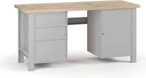 Dielenský pracovný stôl G7, buková škárovka, 1700 x 685 x 840 mm, 1x skrinka, 3 zásuvky, sivá