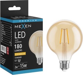 Mexen Vintis, LED žiarovka E27, G95, 2W, Teplá - 2200K, 180 lm, jantárová - L157-E27-0222-50