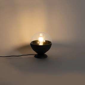 Retro stolná lampa čierna s čírym sklom - Eclipse