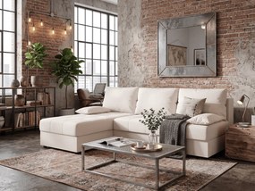 Rozkladacia obojstranná sedacia súprava do L VENORIA SLIM 200x143 cm, krémová + 2 vankúšiky ZDARMA